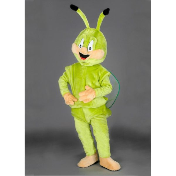 Costume peluche de qualité ou mascotte pour se déguiser en bestiole verte ou cigale.