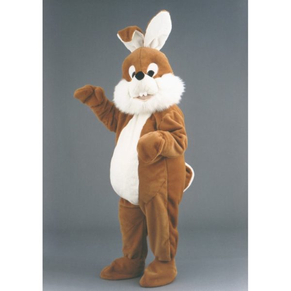 Costume peluche de qualité ou mascotte pour se déguiser en lapin brun.
