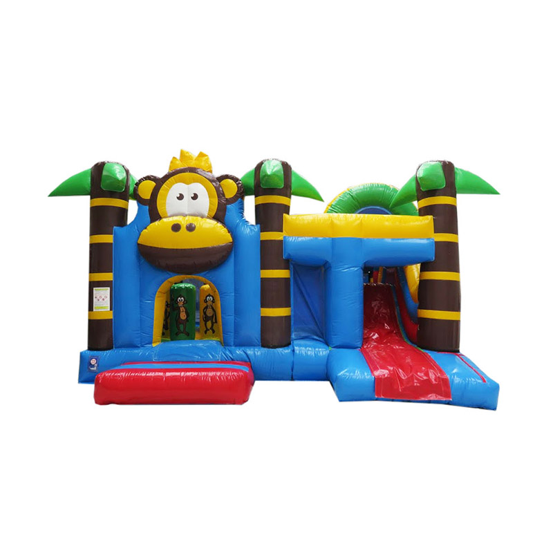 Structure gonflable combo singe avec obstacles de jeux et toboggan gonflable.