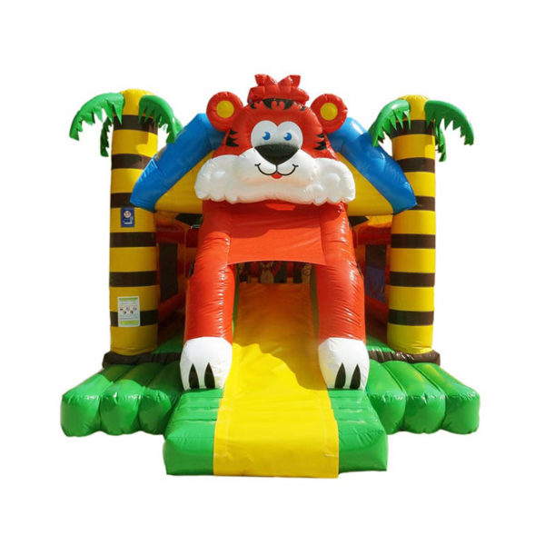 Château gonflable combo tigre avec jeux et toboggan.