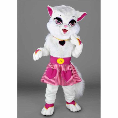 Mascotte chatte blanche coquette, un déguisement chatte original.