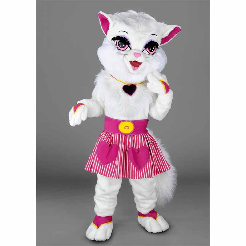 Mascotte chatte blanche coquette, un déguisement chatte original.
