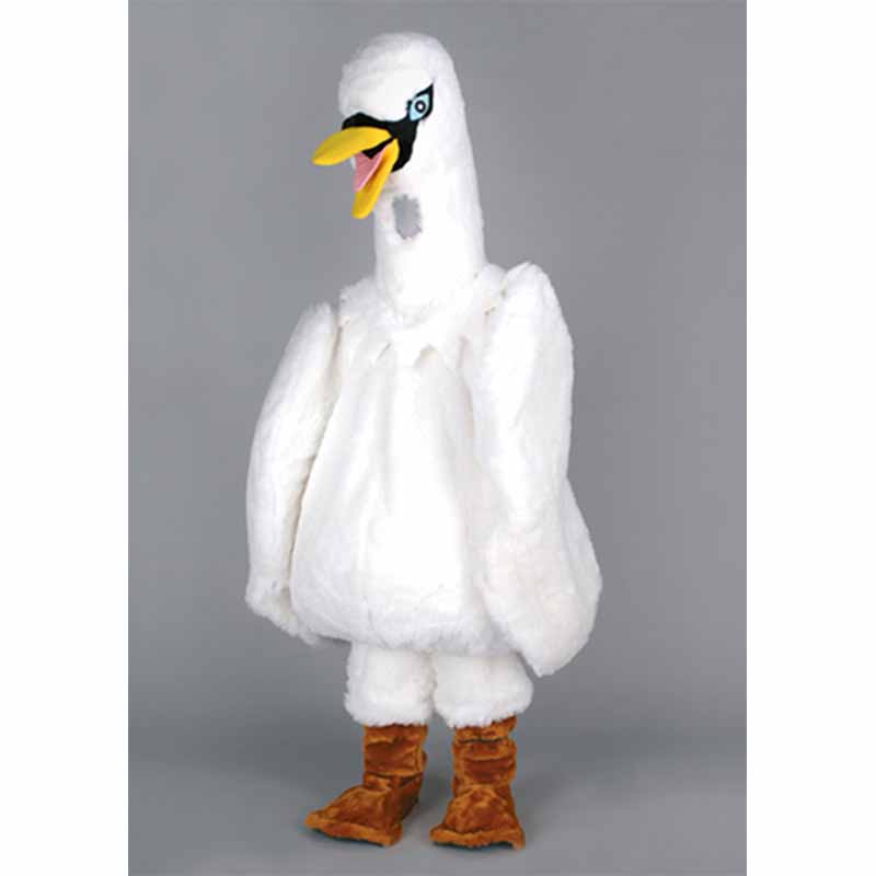Mascotte cygne, un déguisement d'oiseau élégant avec son plumage blanc.