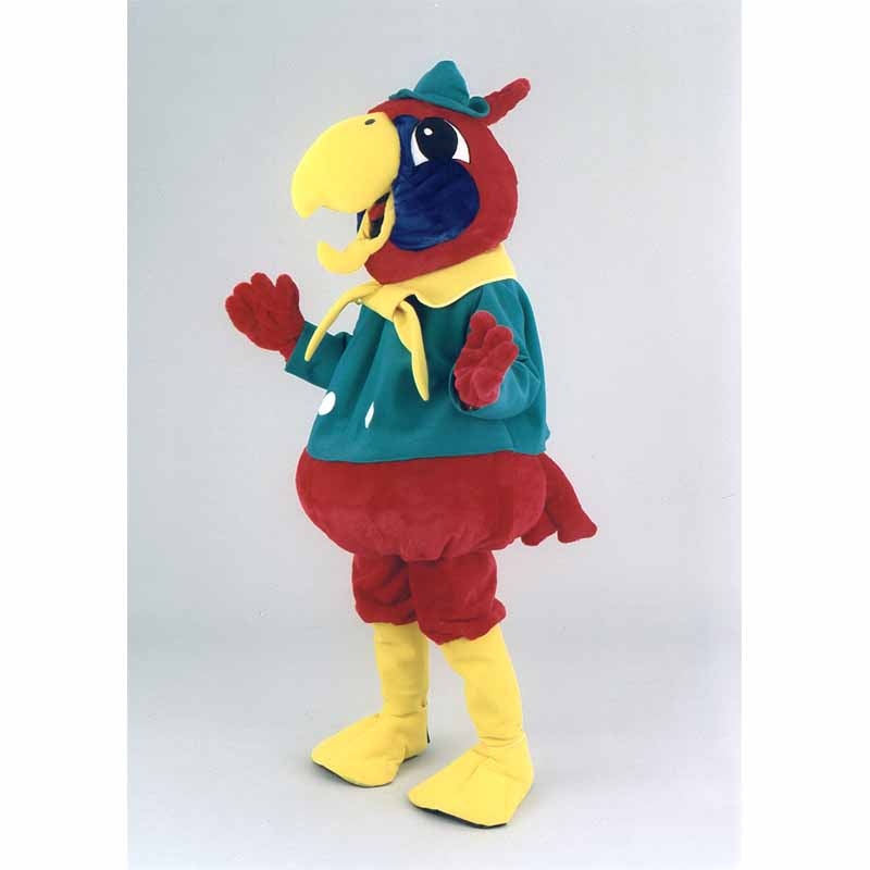 Mascotte déguisement perroquet, costume peluche flamboyant.