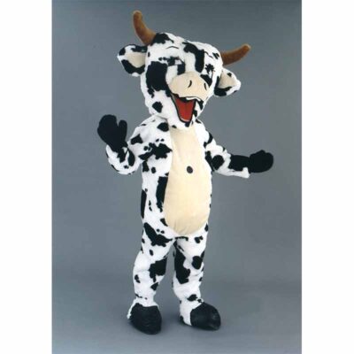 Mascotte déguisement vache noire et blanche.