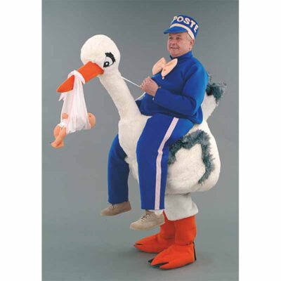 Mascotte facteur cigogne, déguisement original.