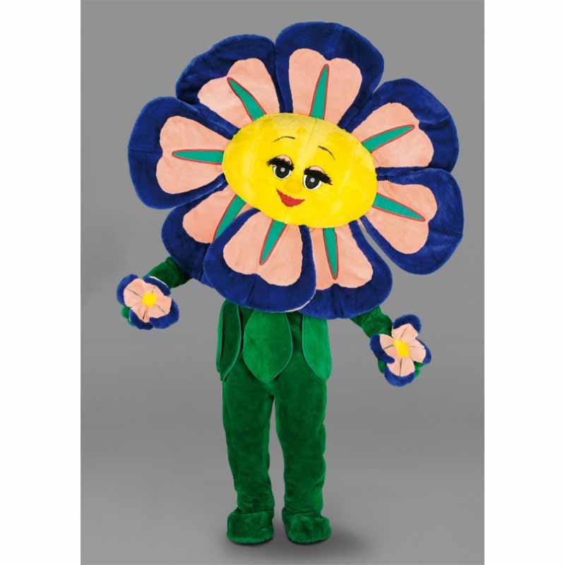 Mascotte fleur bleue, un déguisement nature très qualitatif.