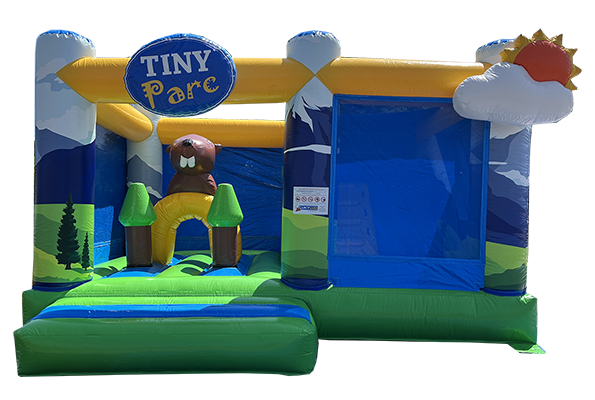 Structure gonflable montagne avec une marmotte gonflable.