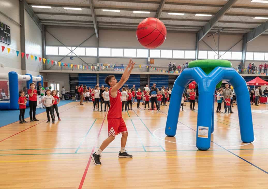 Panier de basket gonflable géant.