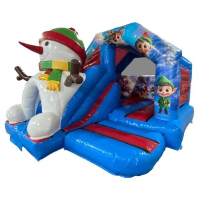 Château gonflable toboggan bonhomme de neige, un château gonflable visuel, compact et ludique