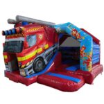 Château gonflable toboggan camion de pompier