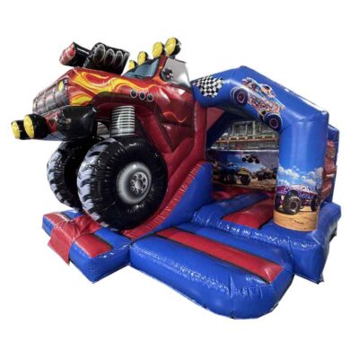 Château gonflable toboggan Monster truck impressionnant