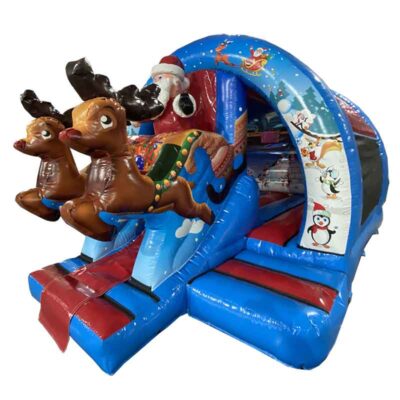Château gonflable toboggan traineau du Père Noël, un château gonflable visuel, compact et ludique